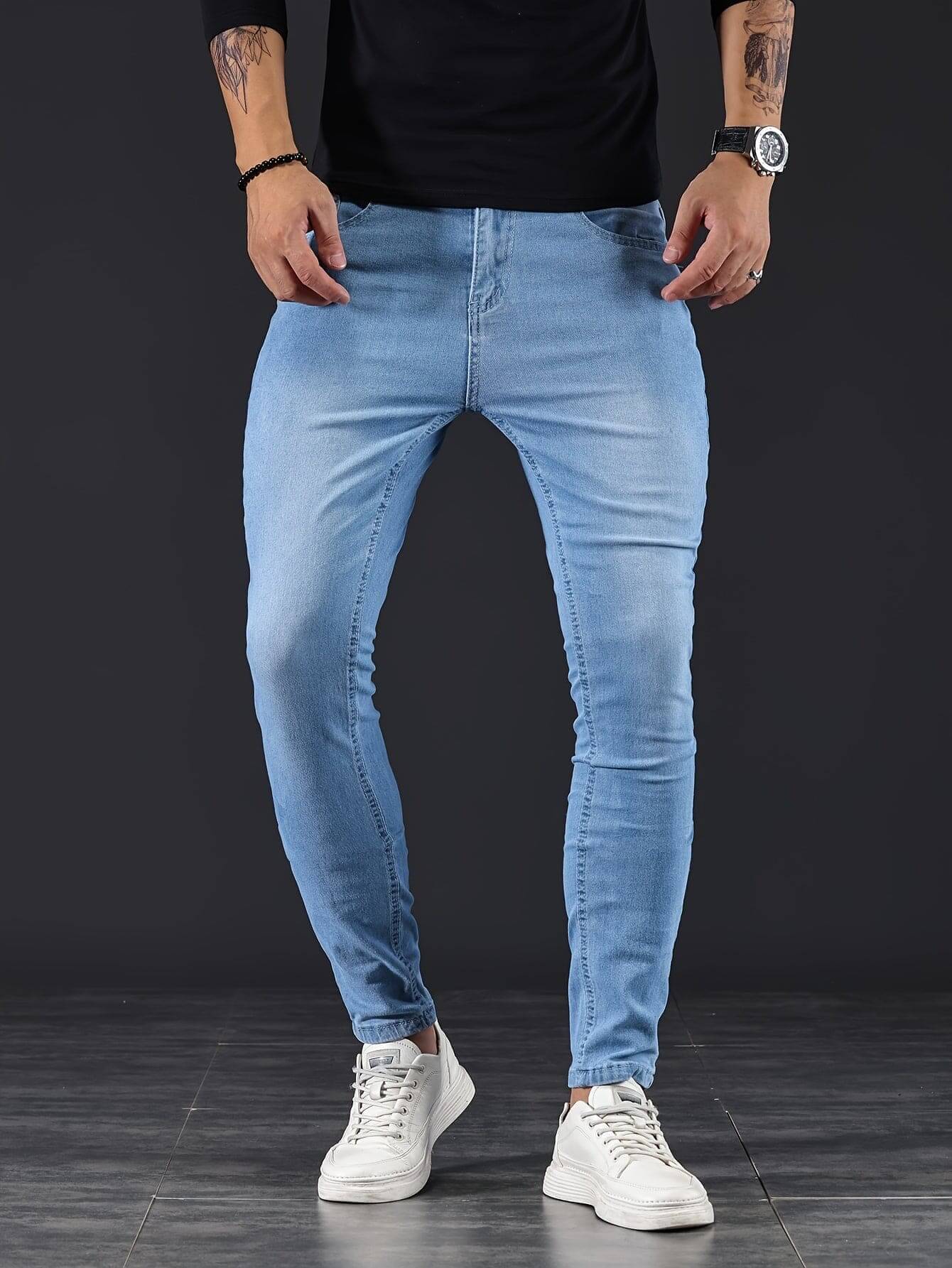 Heren Skinny Spijkerbroek – Slim Fit Jeans met Rits