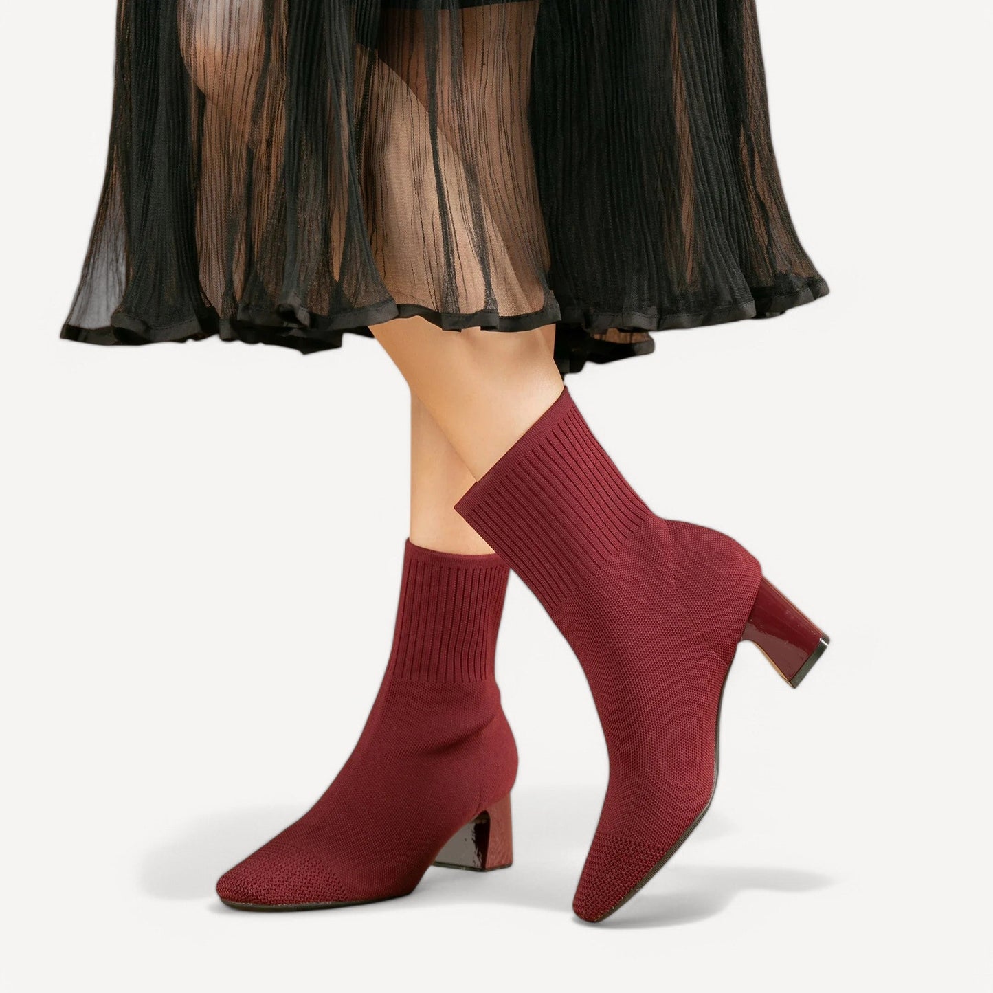 Davies – Dames Enkellaarsjes met Vierkante Neus en Hak van Rekbare Breistof