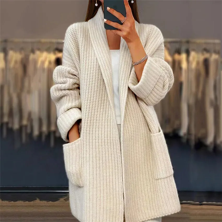 Eleganter Gerippter Gestrickter Cardigan mit Offener Vorderseite – Komfort und Stil in Einem