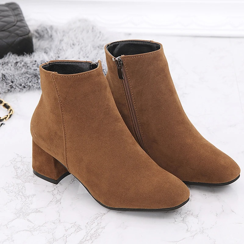 Women's Suede Ankle Boots with Zipper
