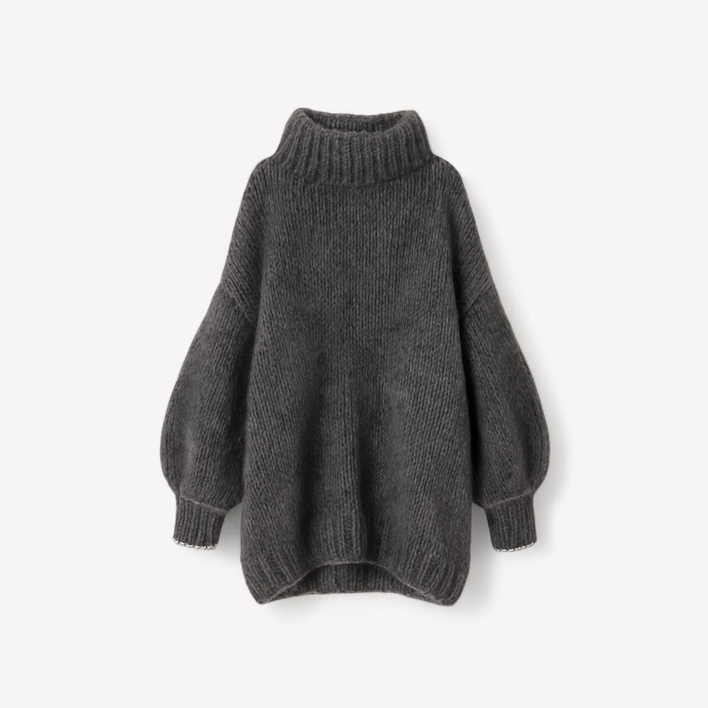 Davies – Übergroßer gestrickter Damenpullover mit hohem Kragen und Ballonärmeln