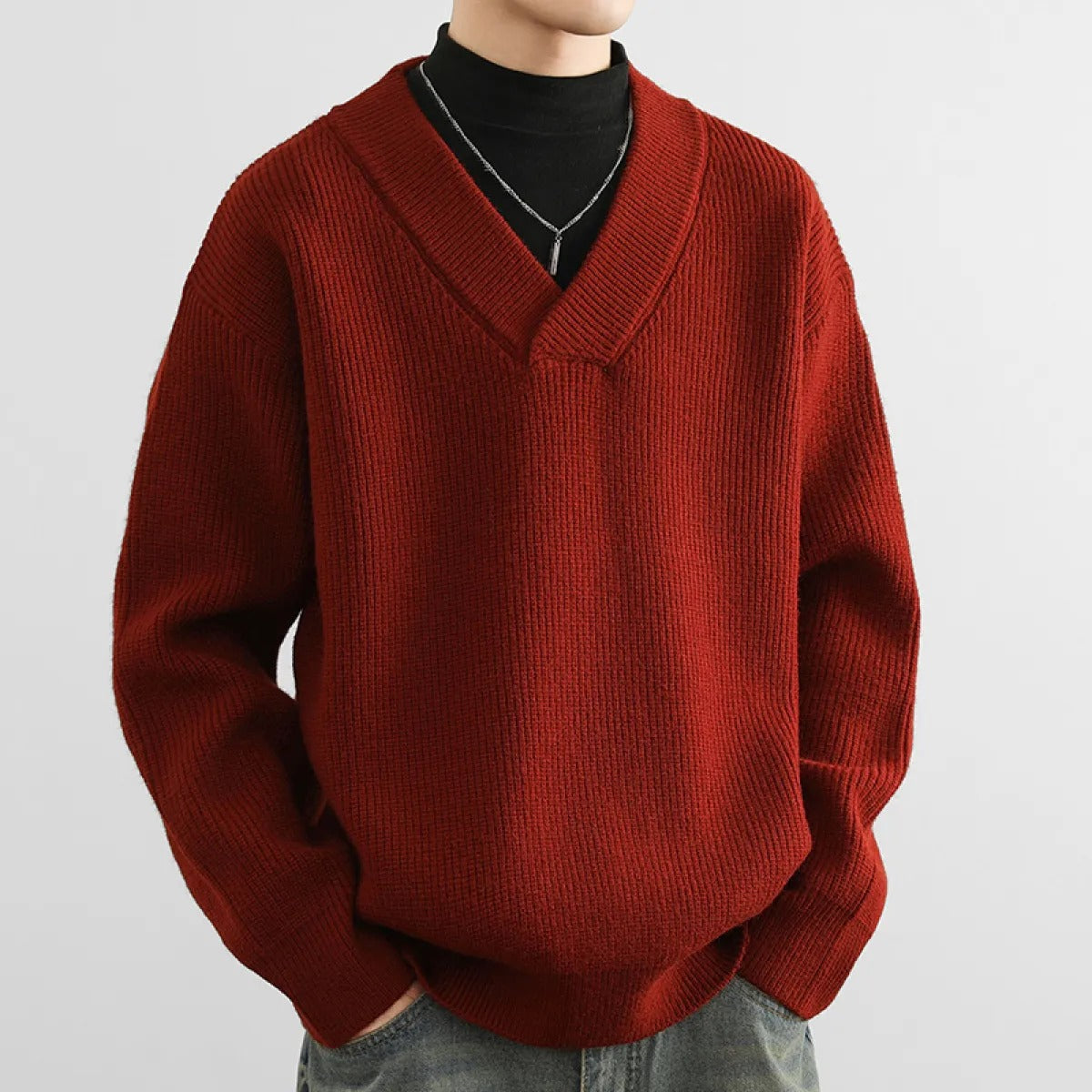 Men's Classic V-neck Sweater with Regular Fit
