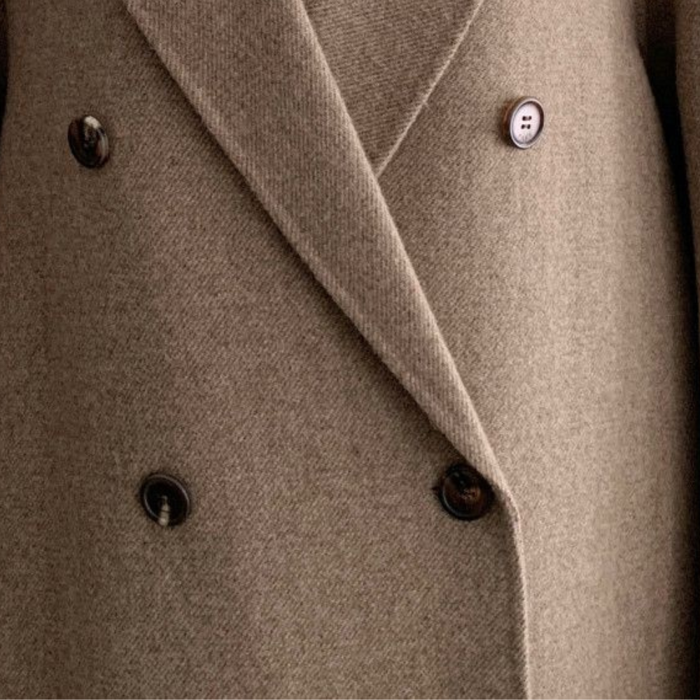 Long Oversized Women's Wool Coat – Double Breasted with Belt