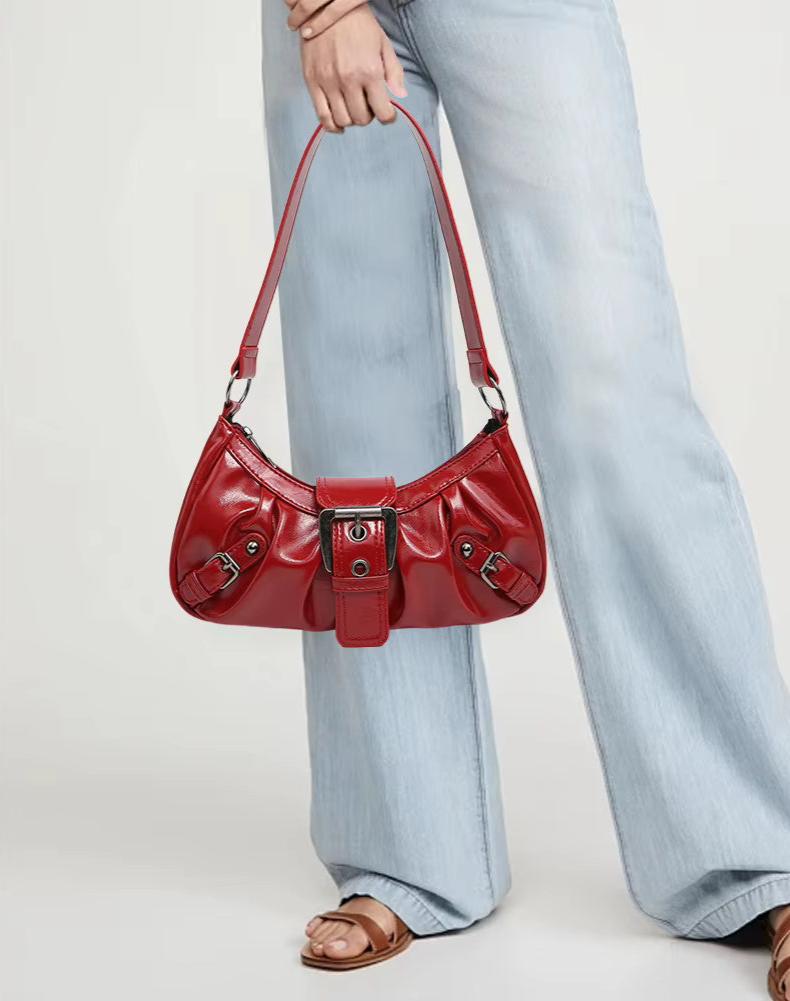 Hobo Bag van Vintage Kunstleer – Met Gesp en Verstelbare Schouderriem