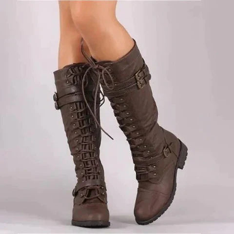Retro Plate Women's Boots with Buckle and Laces – Comfort & Stylish Design