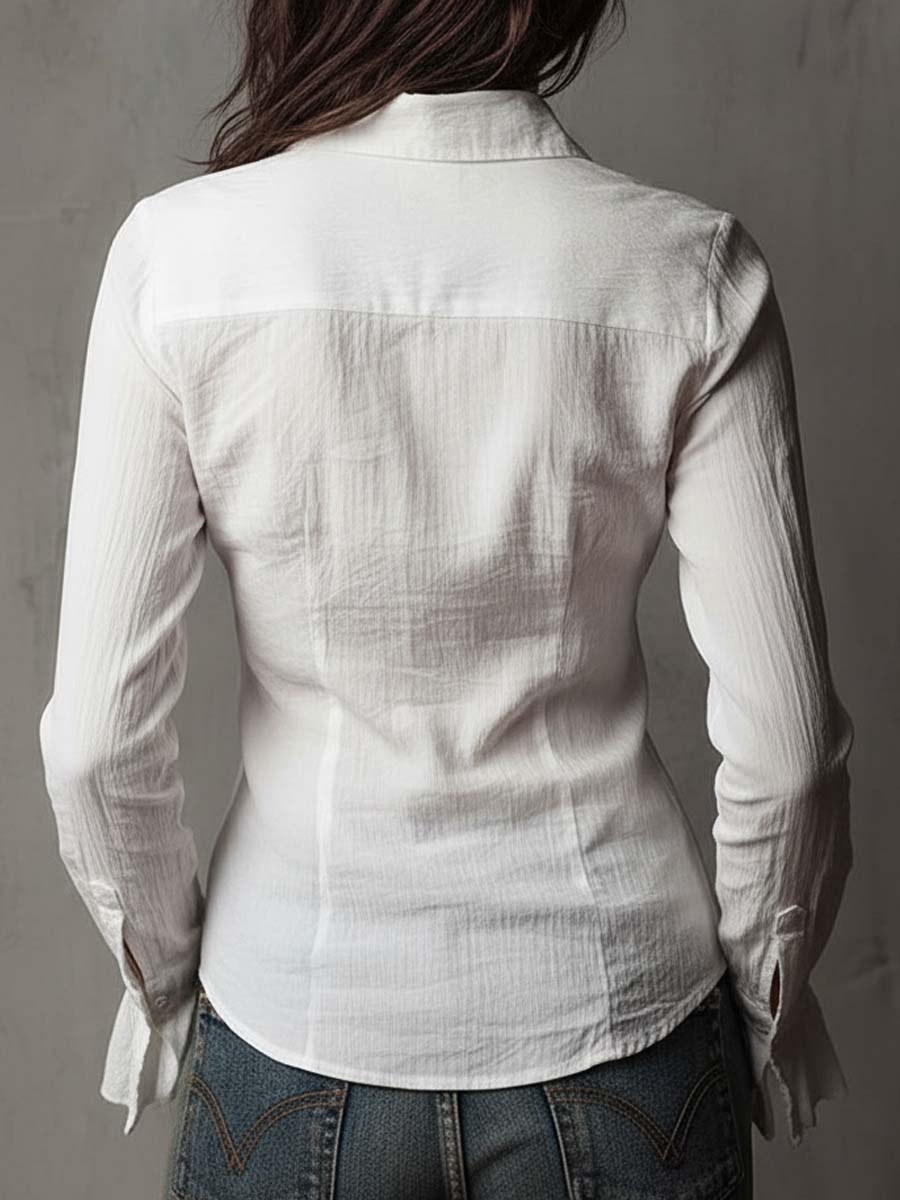 Dames Witte Blouse met Volantmanchetten – Vintage Geïnspireerd
