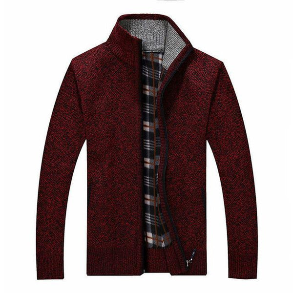 Men's Knitted Cardigan with Zipper – Relaxed Fit & Stand-up Collar