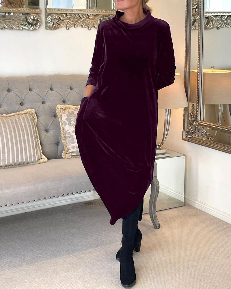 Velvet Damesjurk met Lange Mouwen – Elegant, Comfortabel & Herfstklaar