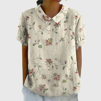 Elvara | Embroidered Linen Blouse with Floral Print for Women
