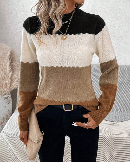 Comfortable women's sweater with colorblock design – Trendy & warm