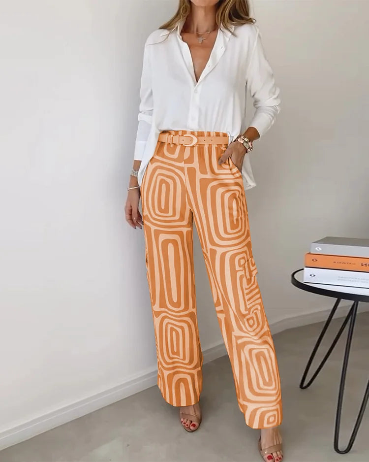 Dames 2-Delige Set | Blouse & Wide Leg Broek High Waist