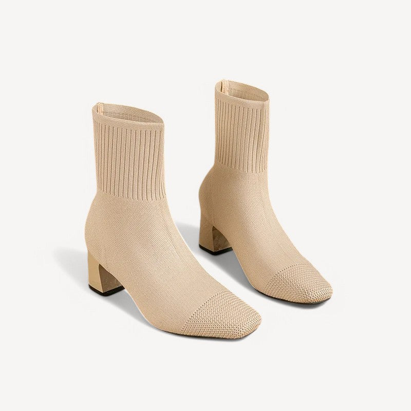 Davies – Dames Enkellaarsjes met Vierkante Neus en Hak van Rekbare Breistof