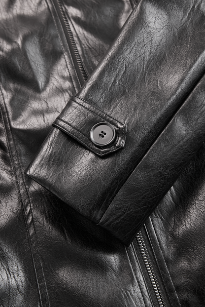 Damen Vintage Jacke mit Stehkragen aus Kunstleder