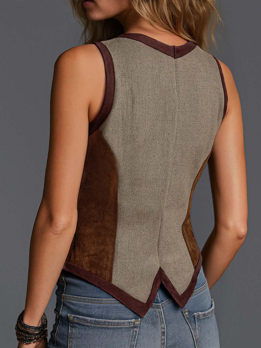 Solenne – Women's Suede Vest with Patchwork and Bohemian Style