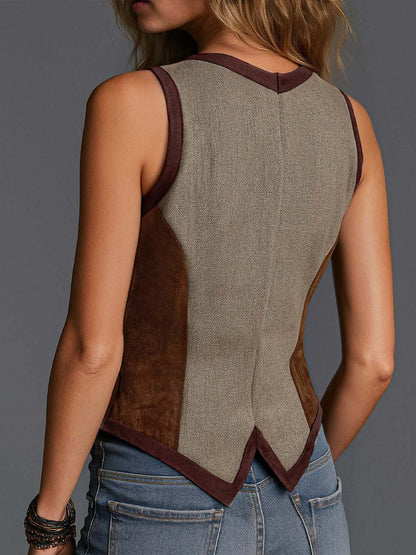 Solenne – Women's Suede Vest with Patchwork and Bohemian Style