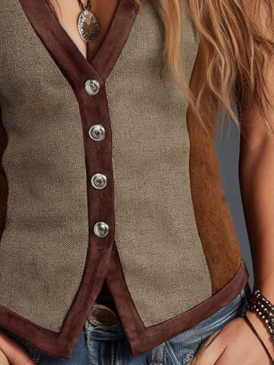 Solenne – Women's Suede Vest with Patchwork and Bohemian Style