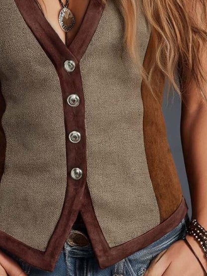 Solenne – Women's Suede Vest with Patchwork and Bohemian Style