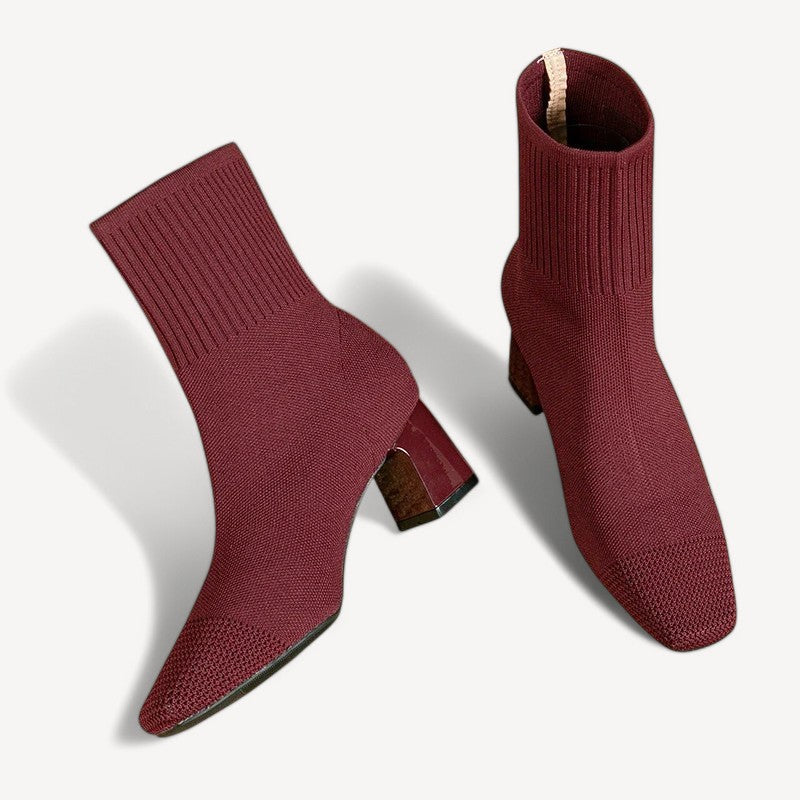 Davies – Dames Enkellaarsjes met Vierkante Neus en Hak van Rekbare Breistof