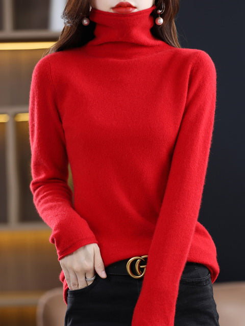 Women's Casual Cotton Turtleneck Sweater with Long Sleeves
