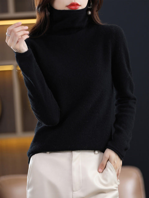 Women's Casual Cotton Turtleneck Sweater with Long Sleeves