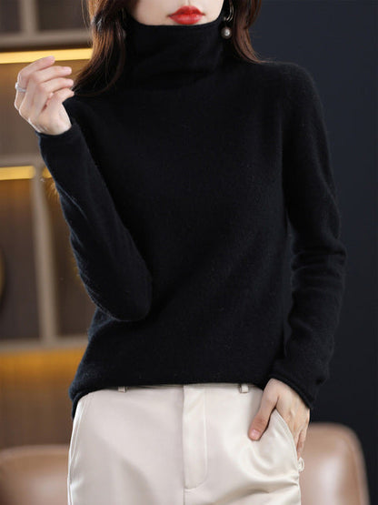 Women's Casual Cotton Turtleneck Sweater with Long Sleeves