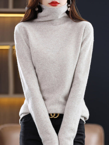 Women's Casual Cotton Turtleneck Sweater with Long Sleeves