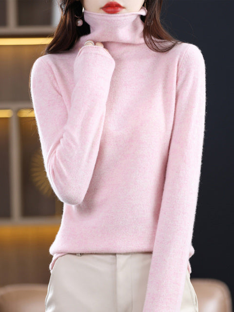 Women's Casual Cotton Turtleneck Sweater with Long Sleeves