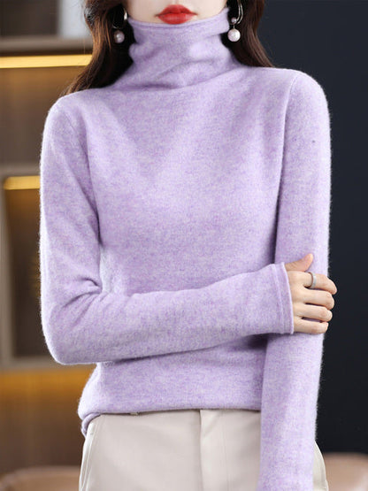 Women's Casual Cotton Turtleneck Sweater with Long Sleeves