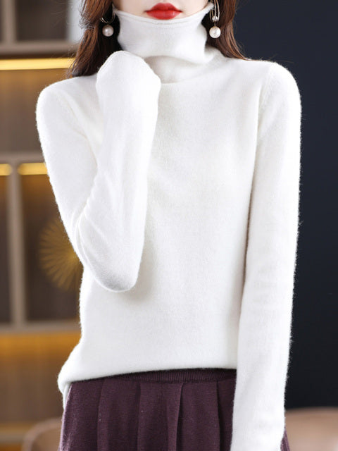 Women's Casual Cotton Turtleneck Sweater with Long Sleeves