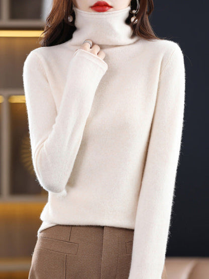 Women's Casual Cotton Turtleneck Sweater with Long Sleeves