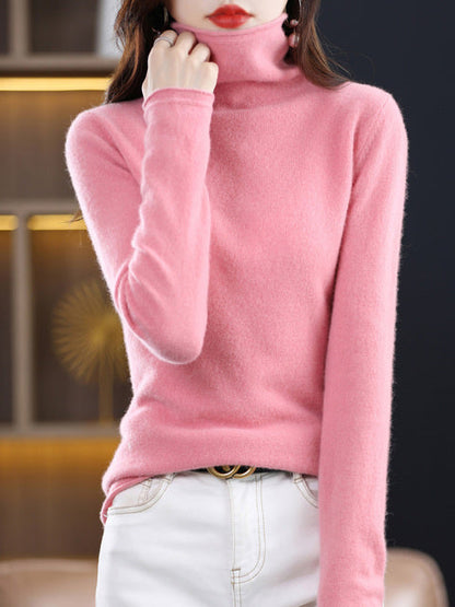 Women's Casual Cotton Turtleneck Sweater with Long Sleeves