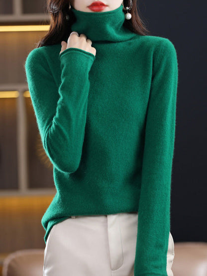 Women's Casual Cotton Turtleneck Sweater with Long Sleeves