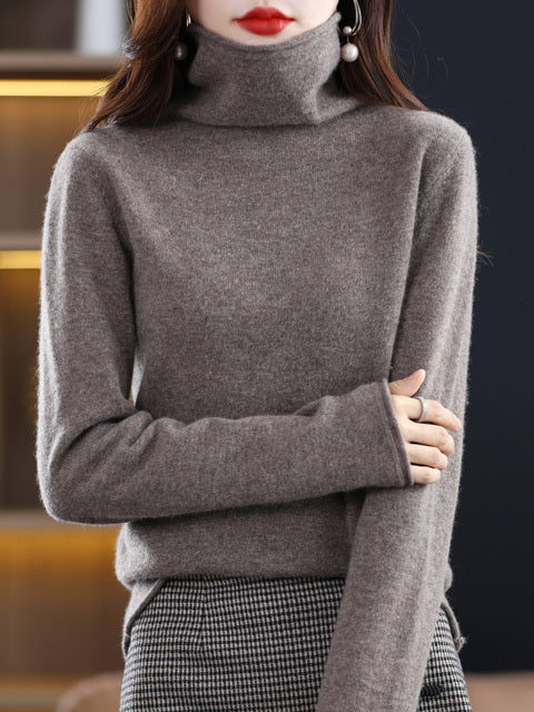 Women's Casual Cotton Turtleneck Sweater with Long Sleeves