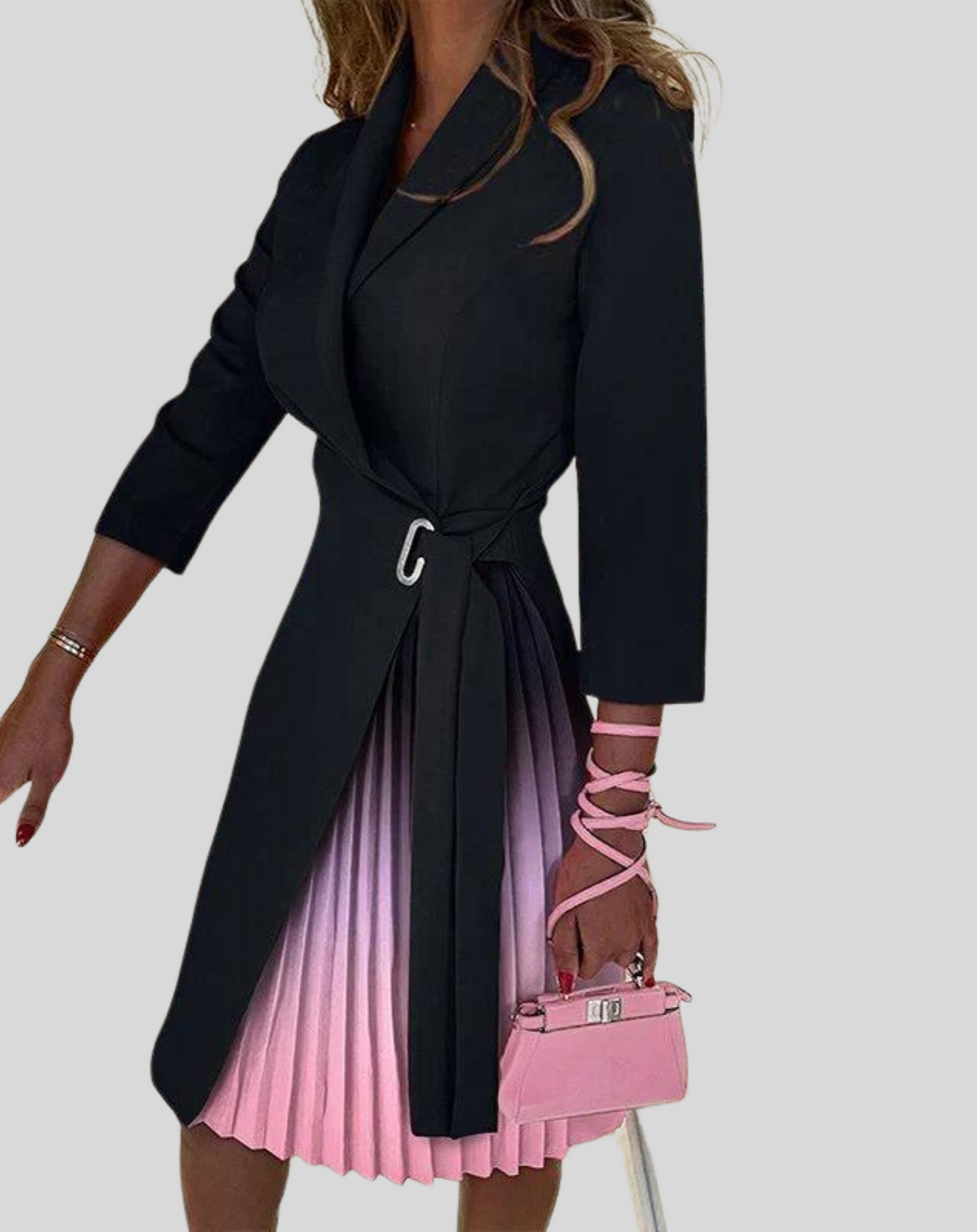 Women's Blazer Dress with Belt – Multicolor & Stylish with Half Sleeves