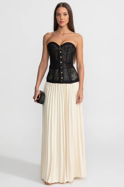 Strapless Kanten Corsettop met Baleinen en Haaksluiting – Zwart