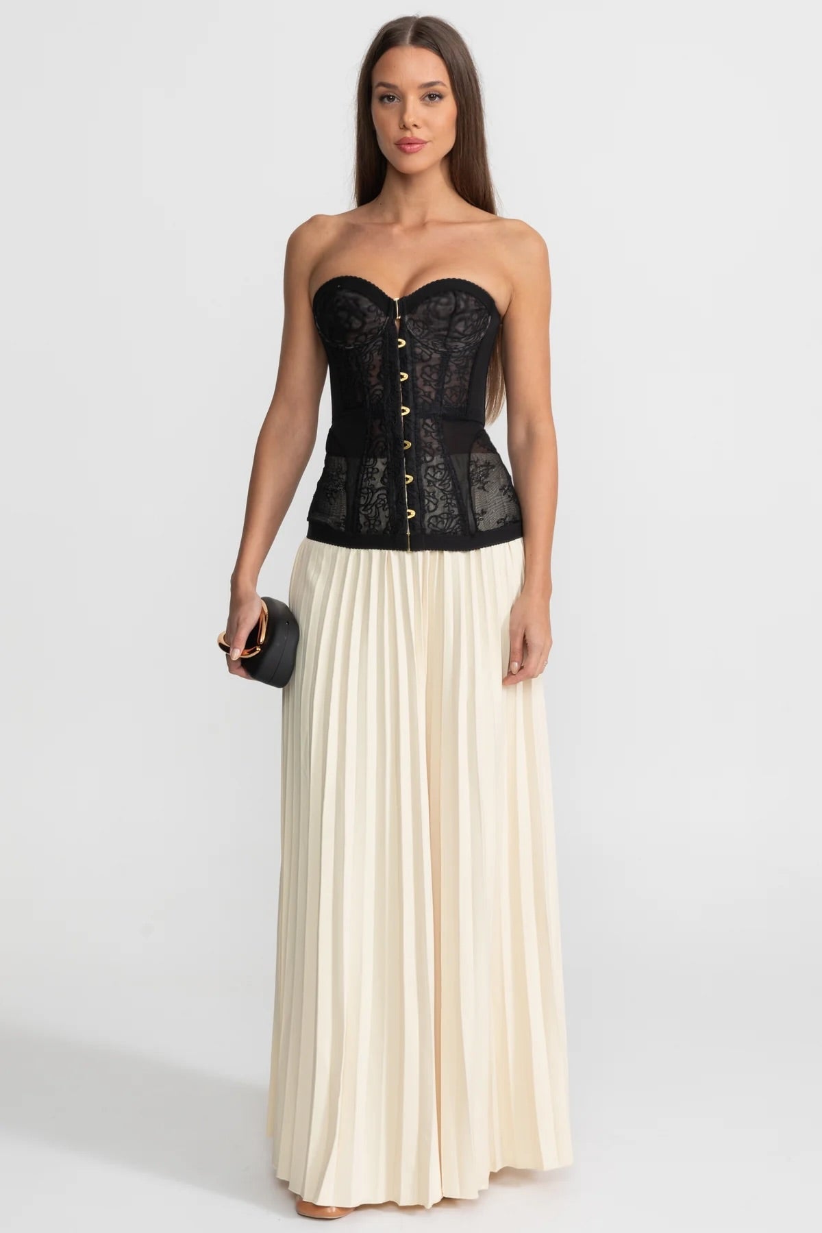Bandeau Lace Corset Top with Underwire and Front Closure – Zwart