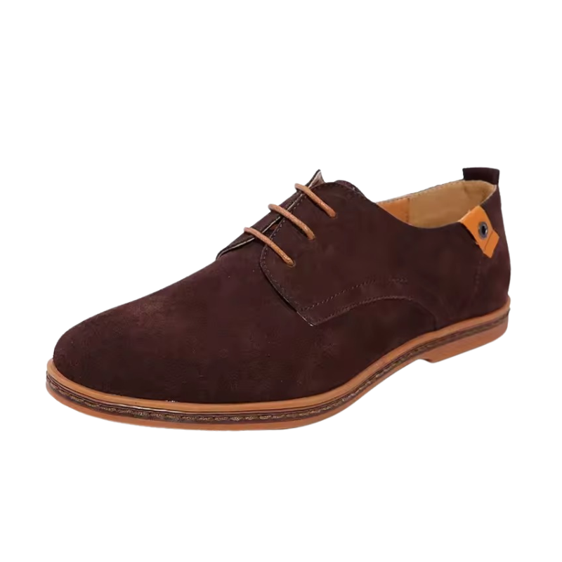 Men's Suede Oxford Lace-Up Shoes with Contrasting Heel