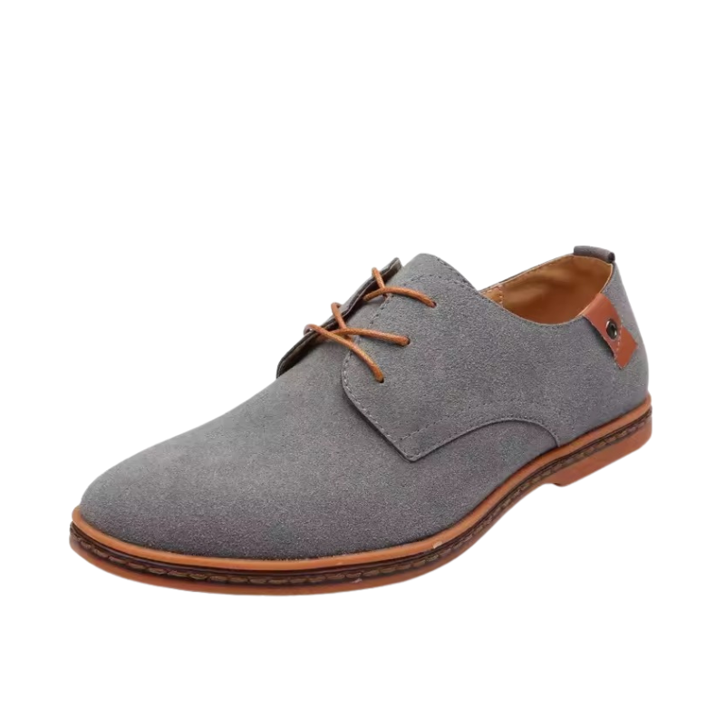 Men's Suede Oxford Lace-Up Shoes with Contrasting Heel