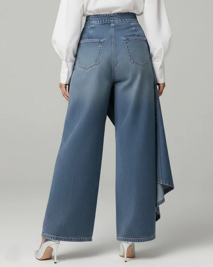Dames Denim Rok Broek Wide Leg – Asymmetrische Jeans Broek Rok High Waist