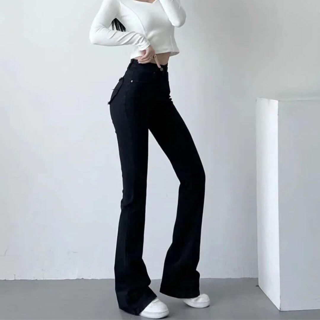 Dames Spijkerbroek met Hoge Taille en Hartvormige Franjes | Flared Pasvorm