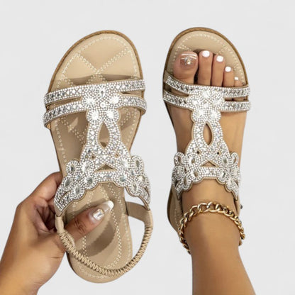 Elanora | Luxe Strass Sandalen voor Zomer en Feestelijke Gelegenheden-Damesschoenen > Sandalen > Luxe Sandalen-Myna Mode-Kaki-US 5 - UK 3-Myna Mode