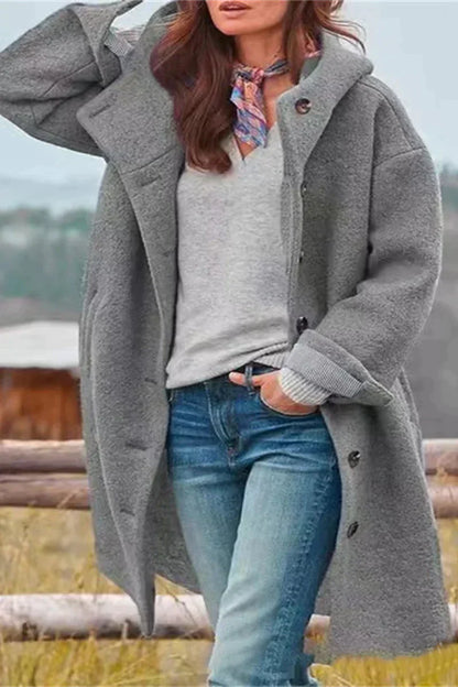 Elegant Women's Coat in Solid Color – Full Length Model for Stylish Warmth