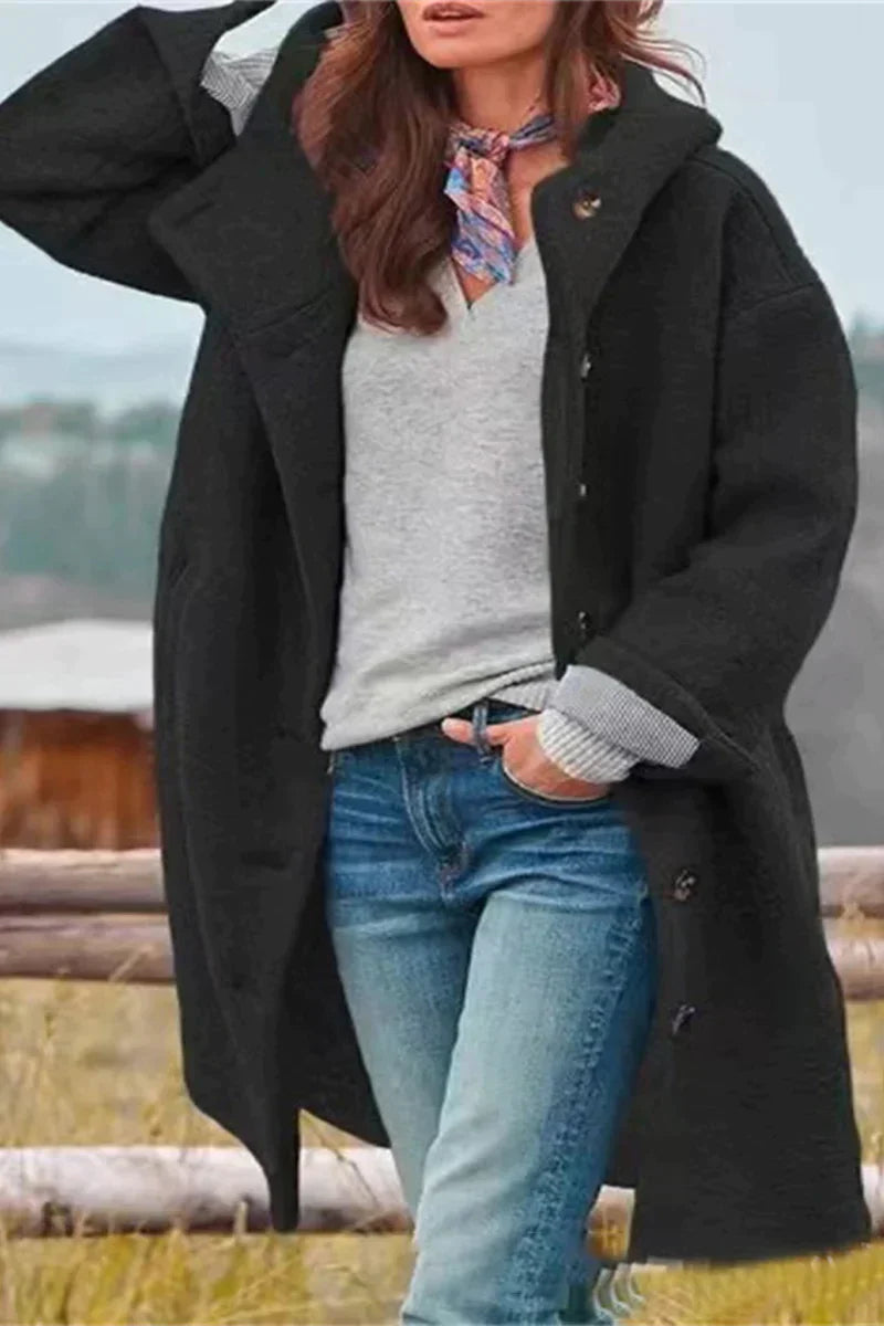 Elegant Women's Coat in Solid Color – Full Length Model for Stylish Warmth
