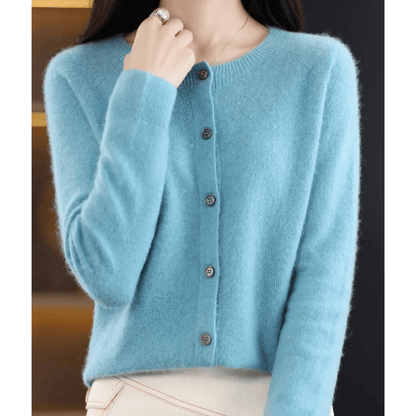 Ladies Fine Knit Cardigan with Round Neck – Woolly Look