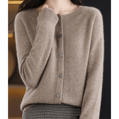 Ladies Fine Knit Cardigan with Round Neck – Woolly Look
