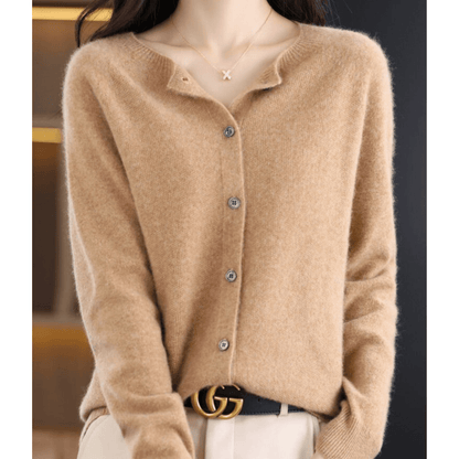 Ladies Fine Knit Cardigan with Round Neck – Woolly Look