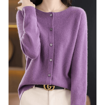 Ladies Fine Knit Cardigan with Round Neck – Woolly Look