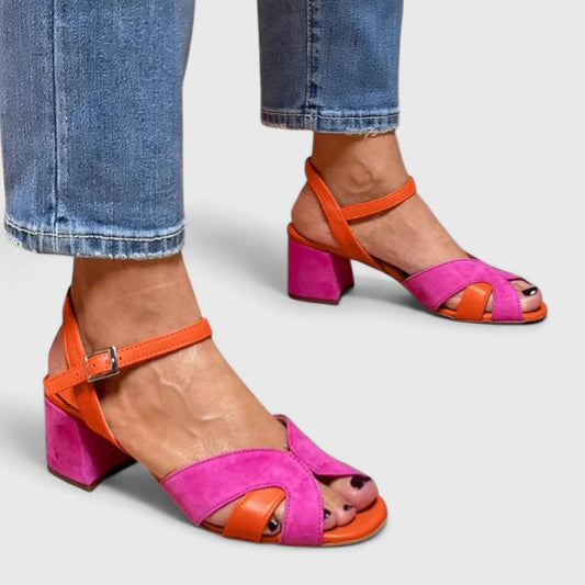 Dames Hak Sandalen met Kruisband en Enkelband – Kleurrijke Retro Zomerhakken-Dames Schoenen > Hak Sandalen > Blokhak Sandalen-Myna Mode-Roze-US 5 - UK 3-Myna Mode