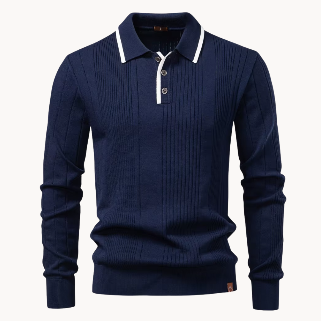 Heren Gebreide Polo met Knopen en Lange Mouwen