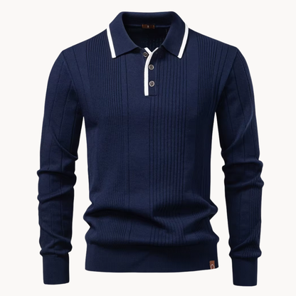 Heren Gebreide Polo met Knopen en Lange Mouwen